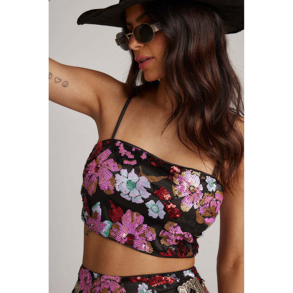 12th Tribe Dynamo Floral Sequin Crop Top Size S